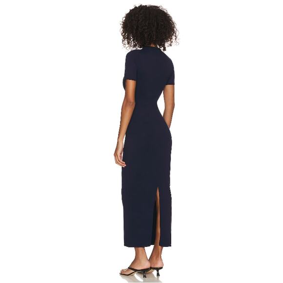 GRLFRND Florrie Navy Blue Ribbed Midi Dress with Short Sleeves XXS - Picture 2 of 12